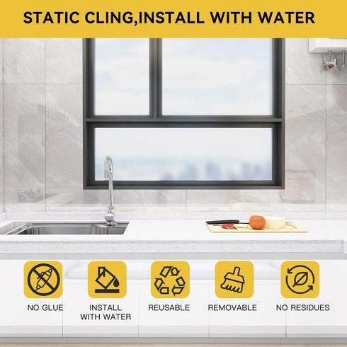 Window Privacy Film, Frosted Glass Window Film for Bathroom and Home Office, Static Cling Non-Adhesive Coverings