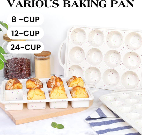 Mini Loaf Pans Silicone, Nonstick Small Bread Pans for Baking, 8 Cavity, 2 Pcs, Cream