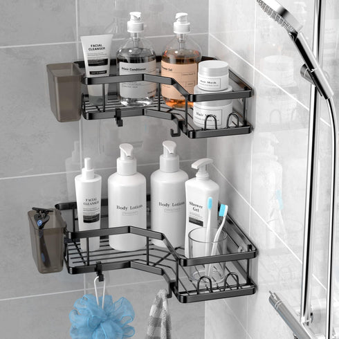 2 Pack 90 AKTECKE Corner Shower Caddy, Adhesive Shower Corner Organizer Shelves, No Drilling Stainless Steel Shower