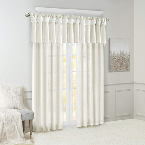 Madison Park Emilia Faux Silk Valance, DIY Twist Tab Top Finish with Beads, Window Curtain for Living Room, 26"L x 50"W