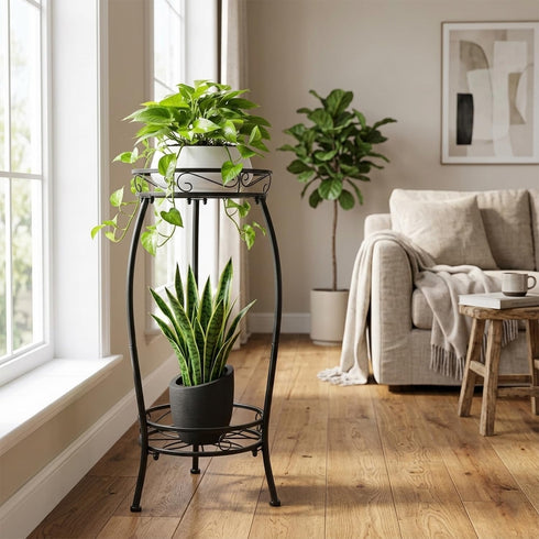 YHIJURS 27.1'', 2 Plant Stand Indoor Outdoor Tier Tall Metal Plant Stands, Heavy Duty Rustproof Corner Flower Potted