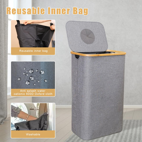 APDLFSC 26 Gallon/100L 1 Kitchen Recycling Bin with Lid & Reusable Inner Bags - Ideal for Bottles, Cans, Glass, Plastic