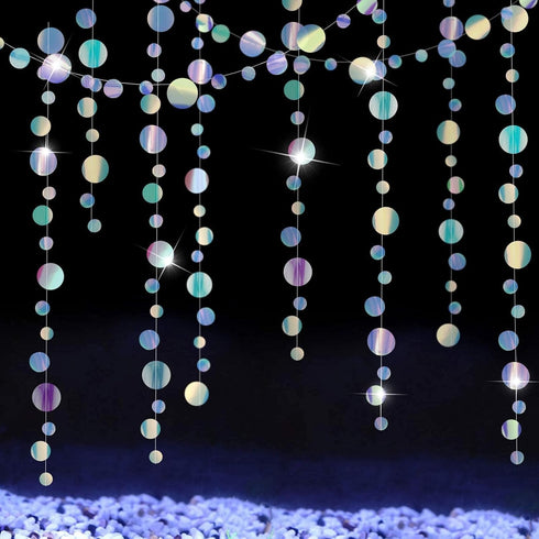 Cheerland Iridescent Circle Garlands, Under The Sea Party Decorations, Holographic Hanging Streamers for Mermaid Party