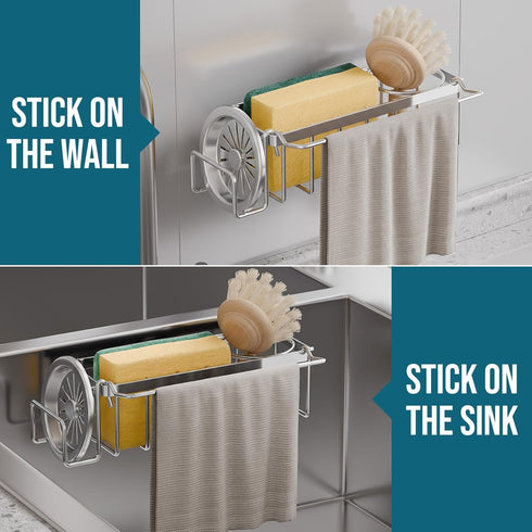 4-in-1 TAILI Sponge Holder with Strong Suction Cup, Rustproof Sink Organizer - Sink Caddy Holds Sponges, Brushes