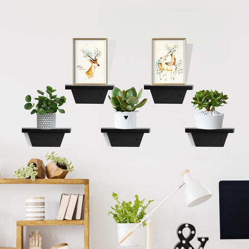 Room,Bedroom,Kitchen,Office,Pine,8x6 Inch,2 Pack(Black) PHOENANCEE Small Floating Shelves,Speaker Shelf,Trapezoid Wall