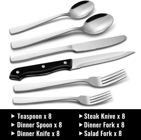 HIWARE 48-Piece Silverware Set with Steak Knives for 8, Stainless Steel Flatware for Home Kitchen