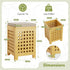 2-in-1 Bamboo End Table with Removable Cushion and Hidden Storage, Ottoman Side Table with Breathable Grid Design