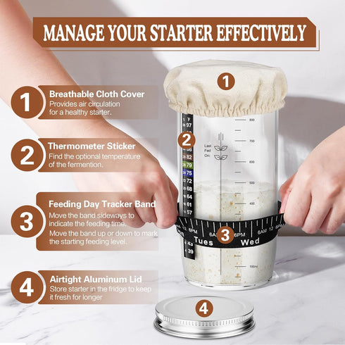 9'' 36oz Sourdough Starter Kit, Round Banneton Proofing Basket, Sourdough Starter Jar, Bread Lame, Dough Scraper, Dough