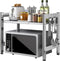 Extendable Adjustable Microwave Oven Rack, 2-Tier Stainless Steel Kitchen Counter Shelf with 4 Hooks