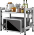 Extendable Adjustable Microwave Oven Rack, 2-Tier Stainless Steel Kitchen Counter Shelf with 4 Hooks