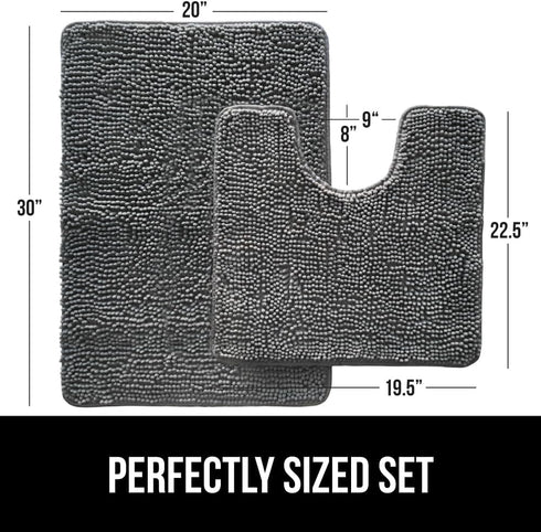 Gorilla Grip Bathroom Rug Sets - Soft Chenille 2 Piece Area Rugs, 30"x20" Carpet, Toilet Base Mat, Grey