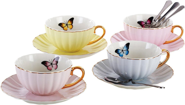 Jusalpha Elegant Tea Cup and Saucer Set-Coffee Cup Set with Saucer and