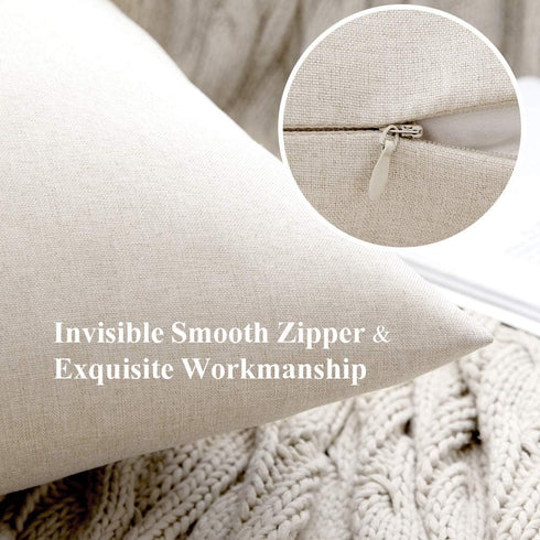 MIULEE Decorative Outdoor Throw Pillow Covers, 2 Pack Solid Waterproof Faux Linen Cushion Cases 18x18 Inch Beige