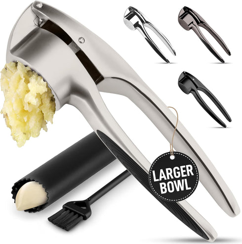 Zulay Kitchen Large Premium Garlic Press Set Rust Proof & Dishwasher Safe,