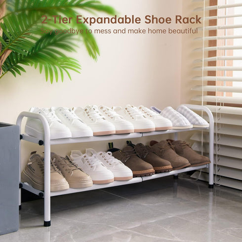 2-Tier Expandable Shoe Rack,Adjustable Shoe Shelf Storage Organizer Heavy Duty Metal Free Standing Shoe Rack for Entryway Closet Doorway (White) by Gonfoam