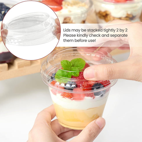 50 Pack 6 oz Plastic Dessert Cups with Lids, Small Plastic Yogurt Parfait Cups, Mini Round Party Serving Cup