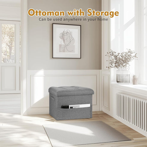 300 lbs, 17x13x13IN BelugaHelper Storage Ottoman Foot Rest, Folding Linen Foot Stool with Thicker Foam Padded Seat.