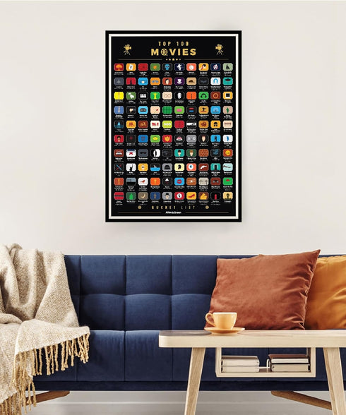 Atlas & Green Top 100 Movies Poster, Scratch Off Movie Poster with 2024 Blockbusters, Bonus Accessories