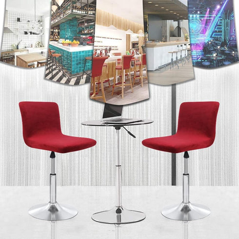 Slipcovers,Counter (2, Velvet Bar Stool Seat Covers, Square Barstool Covers Height Chair Covers Burgandy)