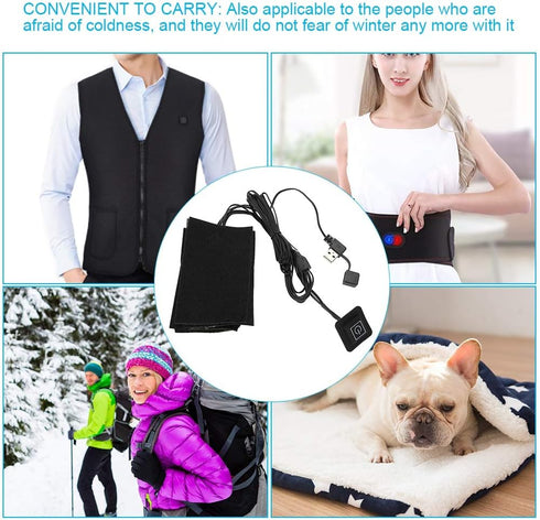 USB Heating Pad for Coat, Electric Cloth Heater Pad with Five Heating Element Pads, Adjustable Temperature Warmer
