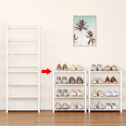 Hockmez 4-Tier Closet (1-White) Small Shoe Rack .Stackable Shoe Shelf Storage Organizer for Entryway Hallway Bathroom