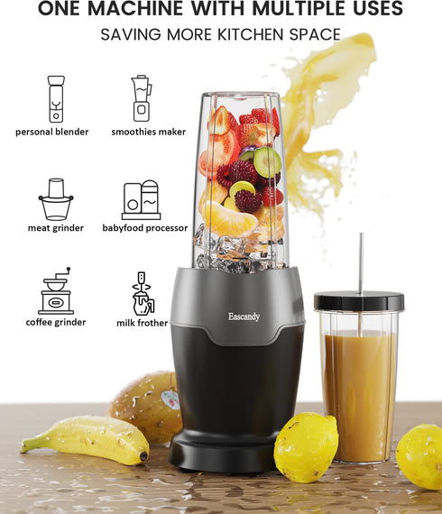 Real 900 Watts Smoothie Blender for Shakes and Smoothies, 7 in 1 Set with 2 Pieces 24 OZ Tritan Sport Cups