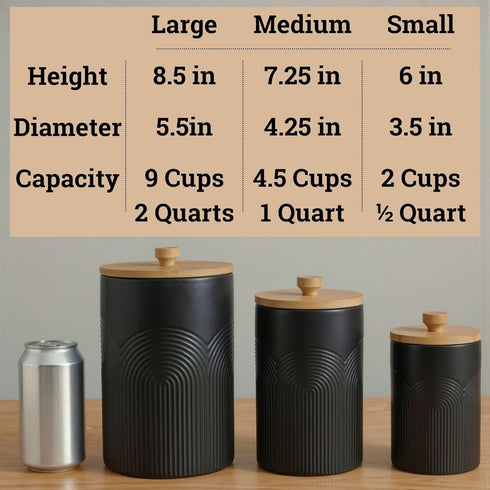 Countertop Set 3 Set Ceramic Kitchen Canisters for of with Airtight Bamboo Lids - Black Kitchen Canisters with Airtight