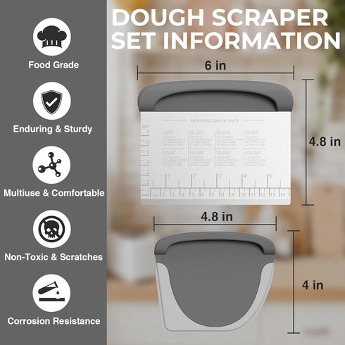 Bench Scraper Dough Cutter Tool - Stainless Steel Kitchen Dough Scraper for Bread, Cake & Pizza