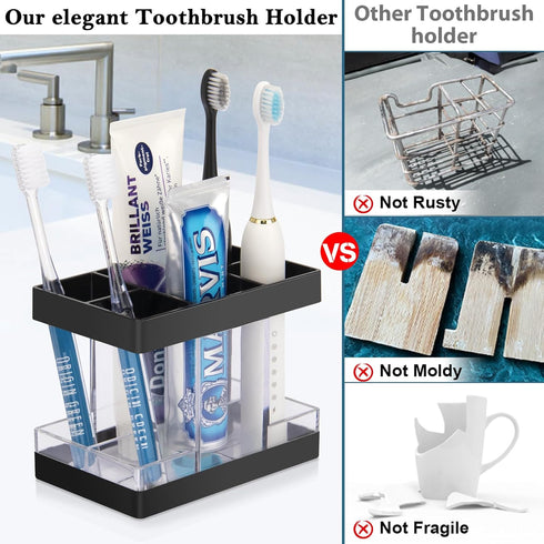 Toothbrush Holders for Bathroom, 5 Slots Electric Toothbrush and Toothpaste Organizer, Clear/Black Makeup Brush Storage