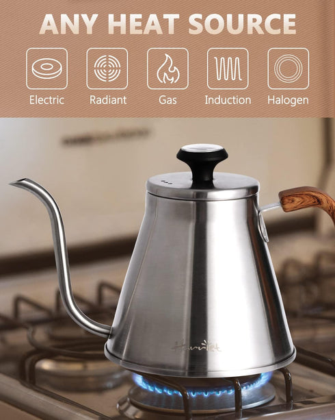 37 oz, 3-Layer Harriet Gooseneck Kettle with Thermometer for Pour Over Coffee and Tea, fl Stainless Steel, Durable