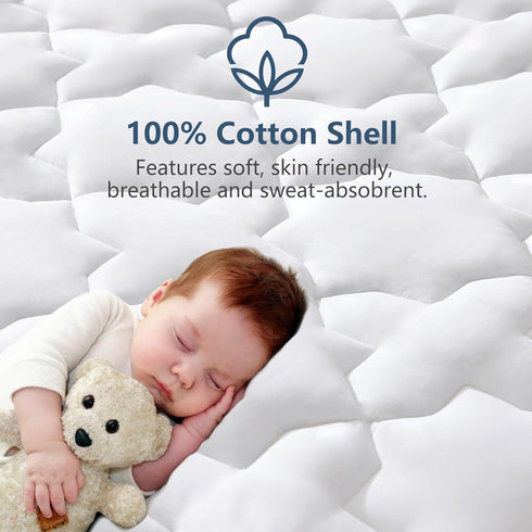 CozyLux Queen Mattress Pad - Cotton Deep Pocket Non Slip Breathable Soft Quilted Fitted Mattress Topper, Up to 18"