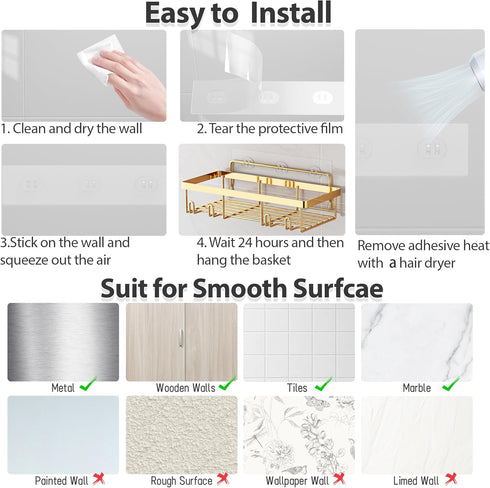 5 Pack Set, Liuoud Shower Caddy Organizer Rack Shelf for Inside Shower, Self Adhesive Wall Storage Basket Rustproof