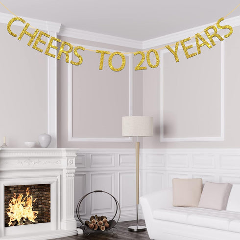 Gold Glitter Cheers to 20 Years Banner - 20th Birthday / Wedding Anniversary Decorations