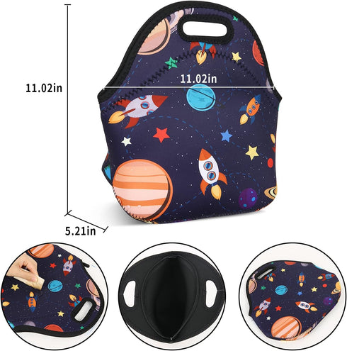 Violet Mist Women's Reusable Neoprene Lunch Bag, Space Rocket, Unisex, 11.4"L x 10.43"H x 5.51"W, fits containers up to