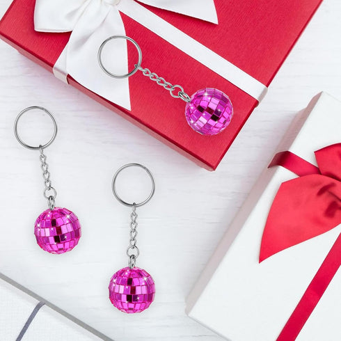 12 Pieces Disco Ball Keychain Party Favors, 70s Silver Mirror Ball Keychain Set for Halloween Christmas Party