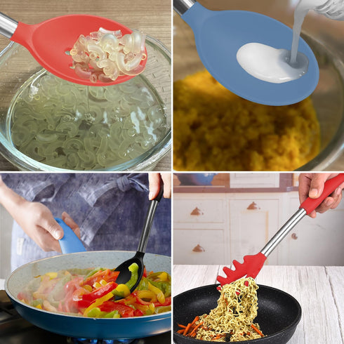 Silicone Spatula and Cooking Spoon Set - 5 Pack with Solid & Slotted Spoons, Heat Resistant, Starry Blue