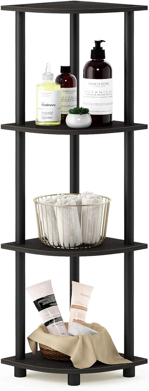 Furinno TURN-N-TUBE Corner Shelf, 4-Tier Corner Bookshelf, Display Storage Shelves with Open