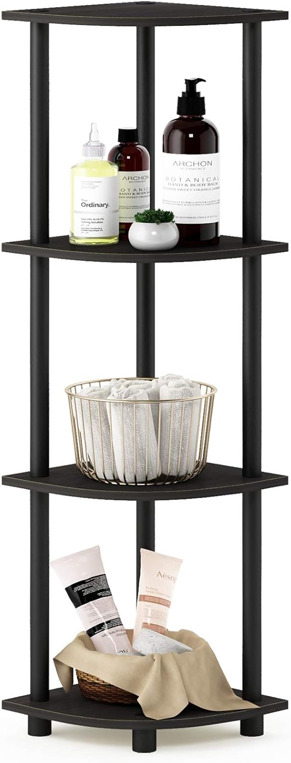 Furinno TURN-N-TUBE Corner Shelf, 4-Tier Corner Bookshelf, Display Storage Shelves with Open