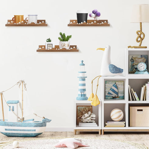3 Wenqik Pcs Snow Mountain Floating Shelves Wood Nursery Book Shelves Wall Mounted Rustic Floating Ledge for Kids