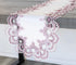 White Mauve Rose Jacquard Peacock Tail Lace Table Runner, Dresser Scarf, Coffee Table Runner, Pink Light Purple