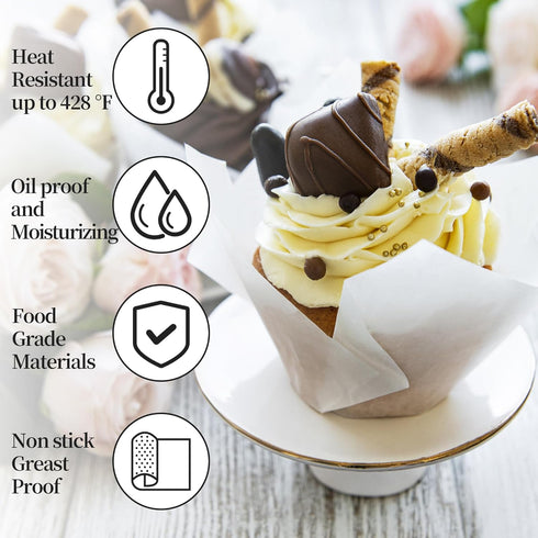 200PCS Tulip Cupcake Liners, Parchment Baking Cups for Birthday Parties, Weddings, Baby Showers, Standard Size