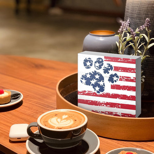 JXREQ Patriotic Red White and Blue Dog Paw Desk Decor for 4th of July, Independence Day Tiered Tray Decor