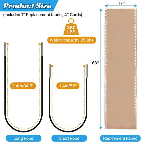 17" 63" Ostlttyn Zero Gravity Chair Replacement Fabric Kit, W x L Repair Cloth with Replacement Bungee Cord for Anti