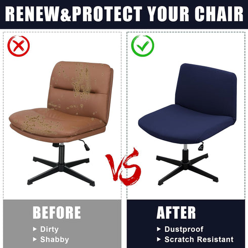 MINGPINHUIUS Armless Adjustable Chair Cover, Knitted Jacquard Velvet Slipcover for Office Desk Chair (Navy Blue)