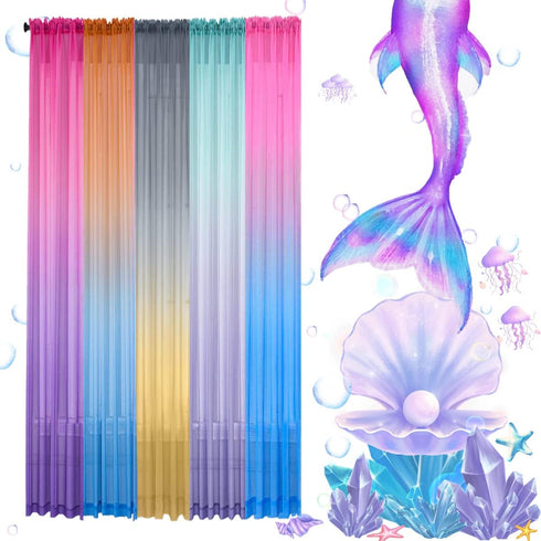 Yancorp Sheer Bedroom Curtains 84 inch Length - Pink Purple Ombre Rod Pocket Drapes for Girls Living Room, 1 Panel