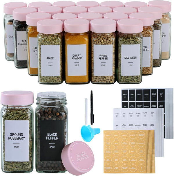 GMAMXD 24 Glass Spice Jars with Labels, Spice Jar Set, 4oz Seasoning Containers,
