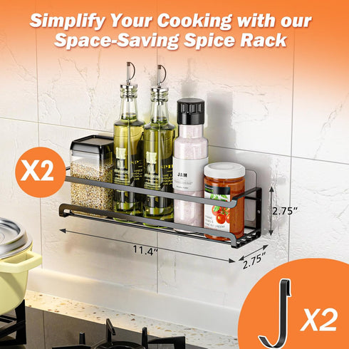 2 Pack, Bunoxea Spice Rack wall mounted Space-Saving Spice Organizer for Spice Jars and Seasonings,Screw or Adhesive
