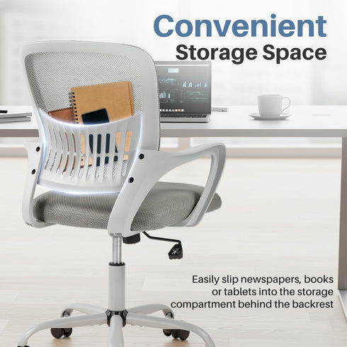 360 DUMOS Home Office Computer Chair - Ergonomic Mid Back Desk with Lumbar Support and Rocking Mode, Height Adjustable