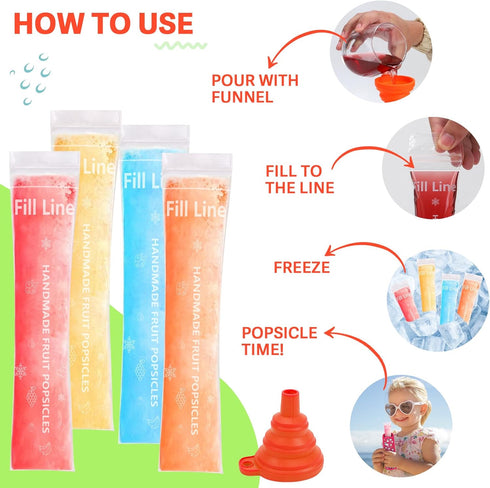 Amintiri 50 2 (Multicolor-4) Disposable Ice Popsicle Mold Bag Popsicle Holder, Freezer Tubes with Dual Zip Seals