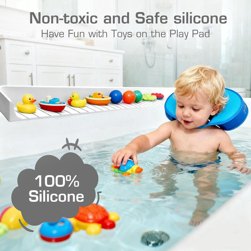 DubiLaka 31.5" Bathtub Splash Guard for Kids & Toddlers - Silicone Play Shelf & Toy Storage Tray with Strong Suction